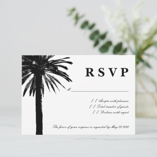 Cartes mariages RSVP Palm tree | Thème de plage (Debout devant)