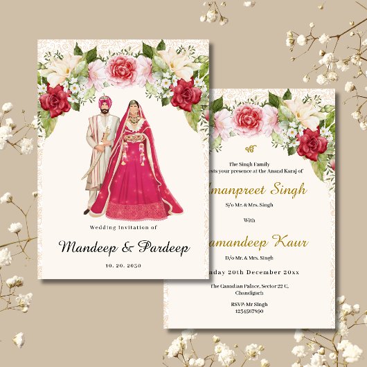 Cartes mariages Sikh Punjabi faire-part de mariage