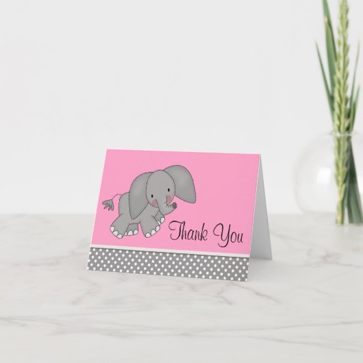 Cartes mignonnes de Merci d'éléphant rose (Devant)