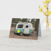 cartes MINI CAMPER TRAILER BON ANNIVERSAIRE (Fleur jaune)