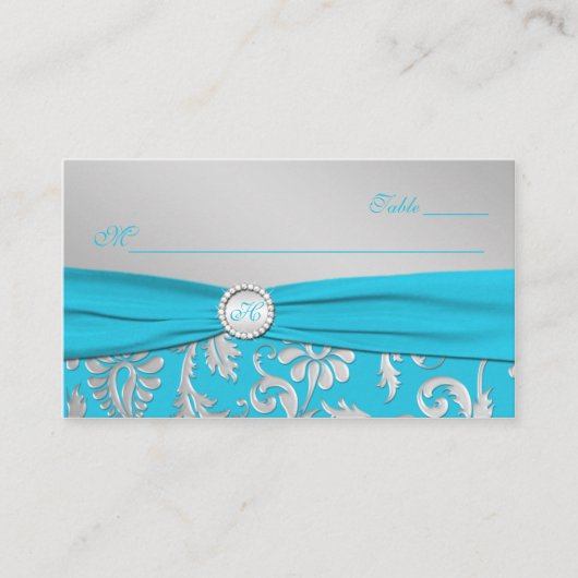 Cartes Monogrammes Turquoise et Argent (Devant)