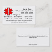 Cartes multiples d'allergie - urgence (Devant / Derrière)
