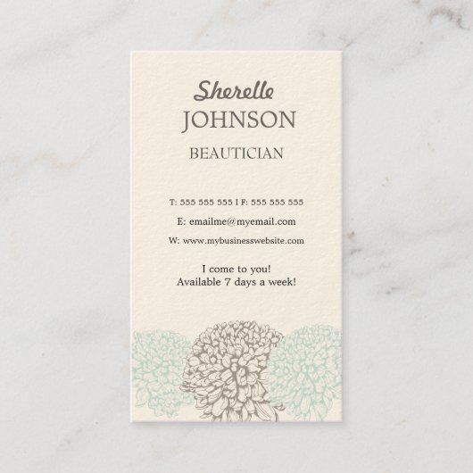 Cartes neutres molles d'esthéticien de fleurs (Devant)