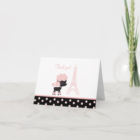 Cartes Noir/Rose Français Poodé Note Merci (Devant)
