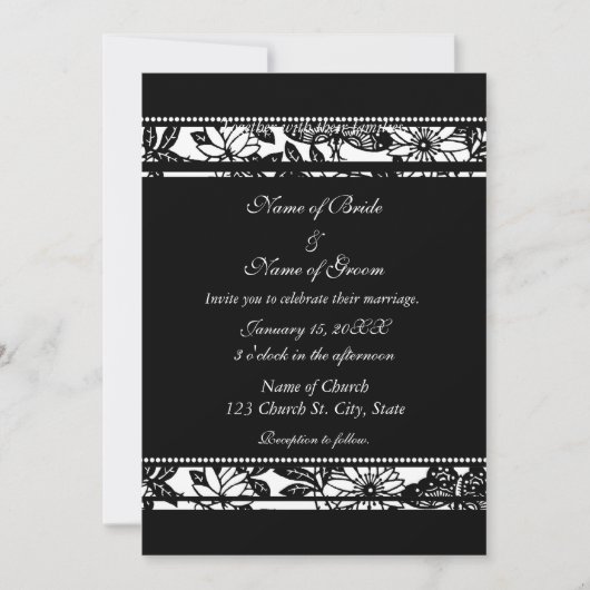 Cartes noires et blanches de faire-part de mariage (Devant)