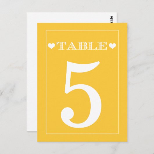 Cartes Numéro de table du Mariage jaune au coeur m (Devant / Derrière)