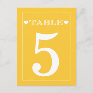 Cartes Numéro de table du Mariage jaune au coeur m