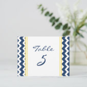 Cartes Numéro de Table mariage Citron Bleu Chevron (Debout devant)