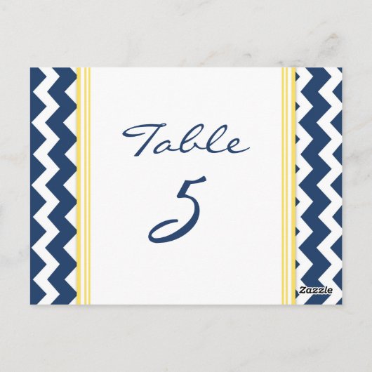 Cartes Numéro de Table mariage Citron Bleu Chevron (Dos)