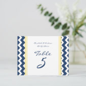 Cartes Numéro de Table mariage Citron Bleu Chevron (Debout devant)