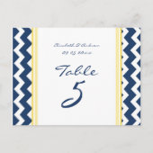 Cartes Numéro de Table mariage Citron Bleu Chevron (Devant)