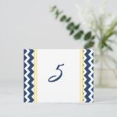 Cartes Numéro de Table mariage Citron Bleu Chevron (Debout devant)