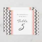 Cartes Numéro de table mariage Coral gris Chevron (Devant / Derrière)