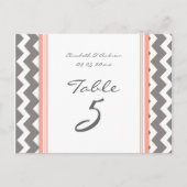 Cartes Numéro de table mariage Coral gris Chevron (Devant)
