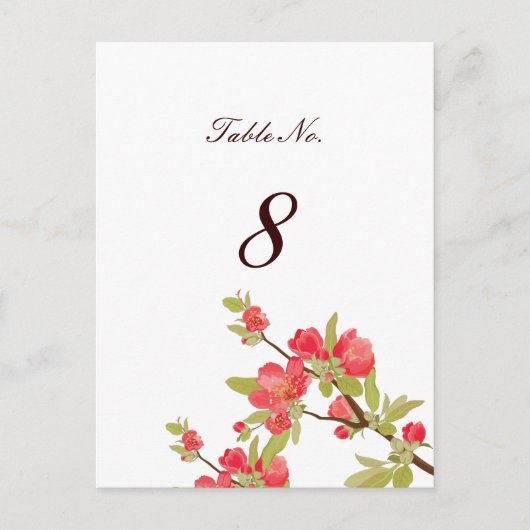 Cartes Numéro de table Mariage de fleurs d'arbre r (Devant)
