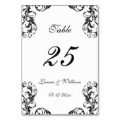 Cartes Numéro de table mariage | Design Damas noir (Dos)