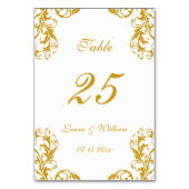 Cartes Numéro de table mariage | Gold Damask Desig (Dos)