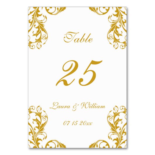 Cartes Numéro de table mariage | Gold Damask Desig (Par défaut)