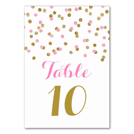 Cartes Numéro de table Mariage Gold Pink Confetti (Par défaut)