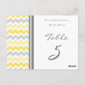 Cartes Numéro de table mariage Gris Jaune Chevron (Dos)