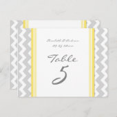 Cartes Numéro de table mariage Gris Jaune Chevron (Devant / Derrière)