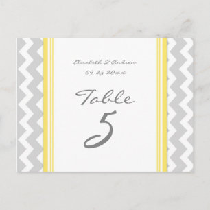 Cartes Numéro de table mariage Gris Jaune Chevron