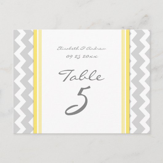 Cartes Numéro de table mariage Gris Jaune Chevron (Devant)