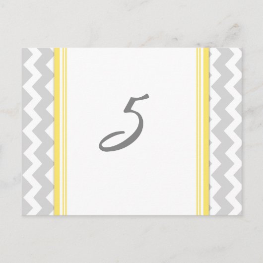 Cartes Numéro de table mariage Gris Jaune Chevron (Devant)