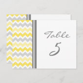 Cartes Numéro de table mariage Gris Jaune Chevron (Devant / Derrière)