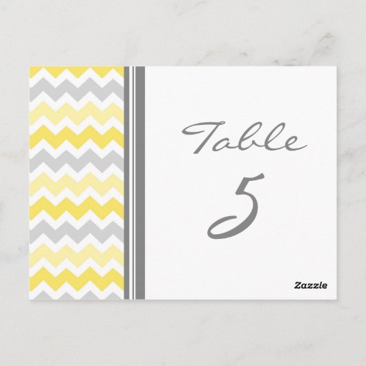 Cartes Numéro de table mariage Gris Jaune Chevron (Dos)