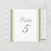 Cartes Numéro de table mariage Lemon Grey Damask (Dos)