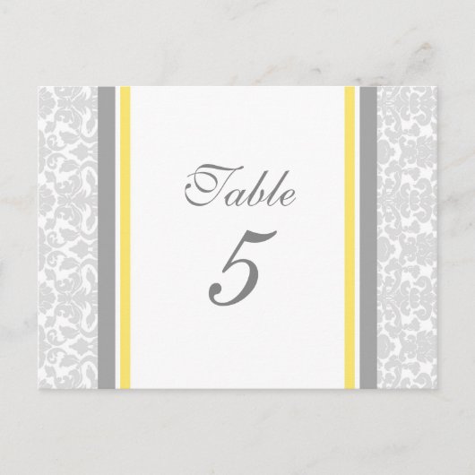 Cartes Numéro de table mariage Lemon Grey Damask (Devant)