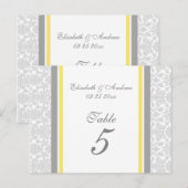 Cartes Numéro de table mariage Lemon Grey Damask (Devant / Derrière)