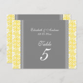 Cartes Numéro de table mariage Lemon Grey Damask (Devant / Derrière)