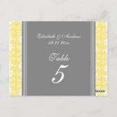 Cartes Numéro de table mariage Lemon Grey Damask (Dos)