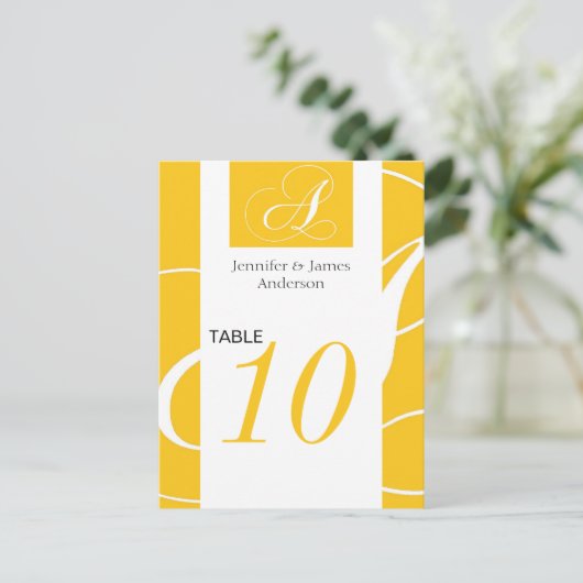 Cartes Numéro De Table mariage Monogramme Jaune A (Debout devant)