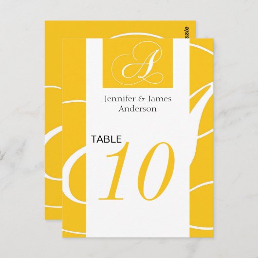 Cartes Numéro De Table mariage Monogramme Jaune A (Devant / Derrière)