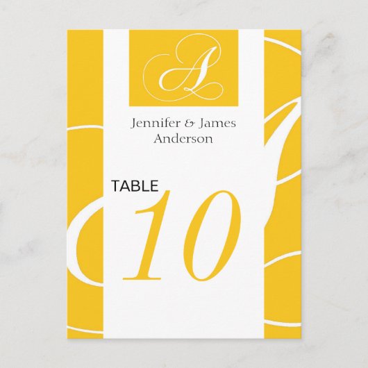 Cartes Numéro De Table mariage Monogramme Jaune A (Devant)