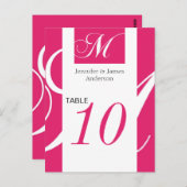 Cartes Numéro de table mariage Monogramme rose M (Devant / Derrière)