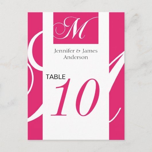 Cartes Numéro de table mariage Monogramme rose M (Devant)