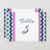 Cartes Numéro de table mariage Pink Blue Chevron (Devant / Derrière)