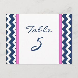 Cartes Numéro de table mariage Pink Blue Chevron