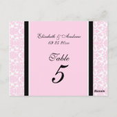 Cartes Numéro De Table mariage Rose Damask (Dos)