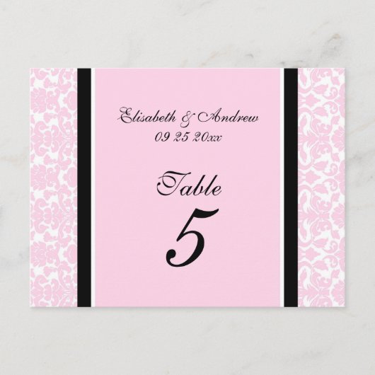 Cartes Numéro De Table mariage Rose Damask (Devant)