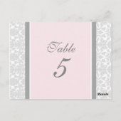 Cartes Numéro De Table mariage Rose Grey Damask (Dos)