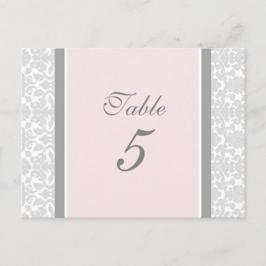 Cartes Numéro De Table mariage Rose Grey Damask (Devant)
