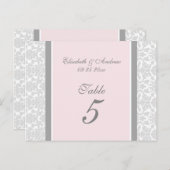 Cartes Numéro De Table mariage Rose Grey Damask (Devant / Derrière)