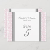Cartes Numéro De Table mariage Rose Grey Damask (Devant / Derrière)