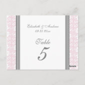 Cartes Numéro De Table mariage Rose Grey Damask (Dos)