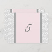 Cartes Numéro De Table mariage Rose Grey Damask (Devant / Derrière)